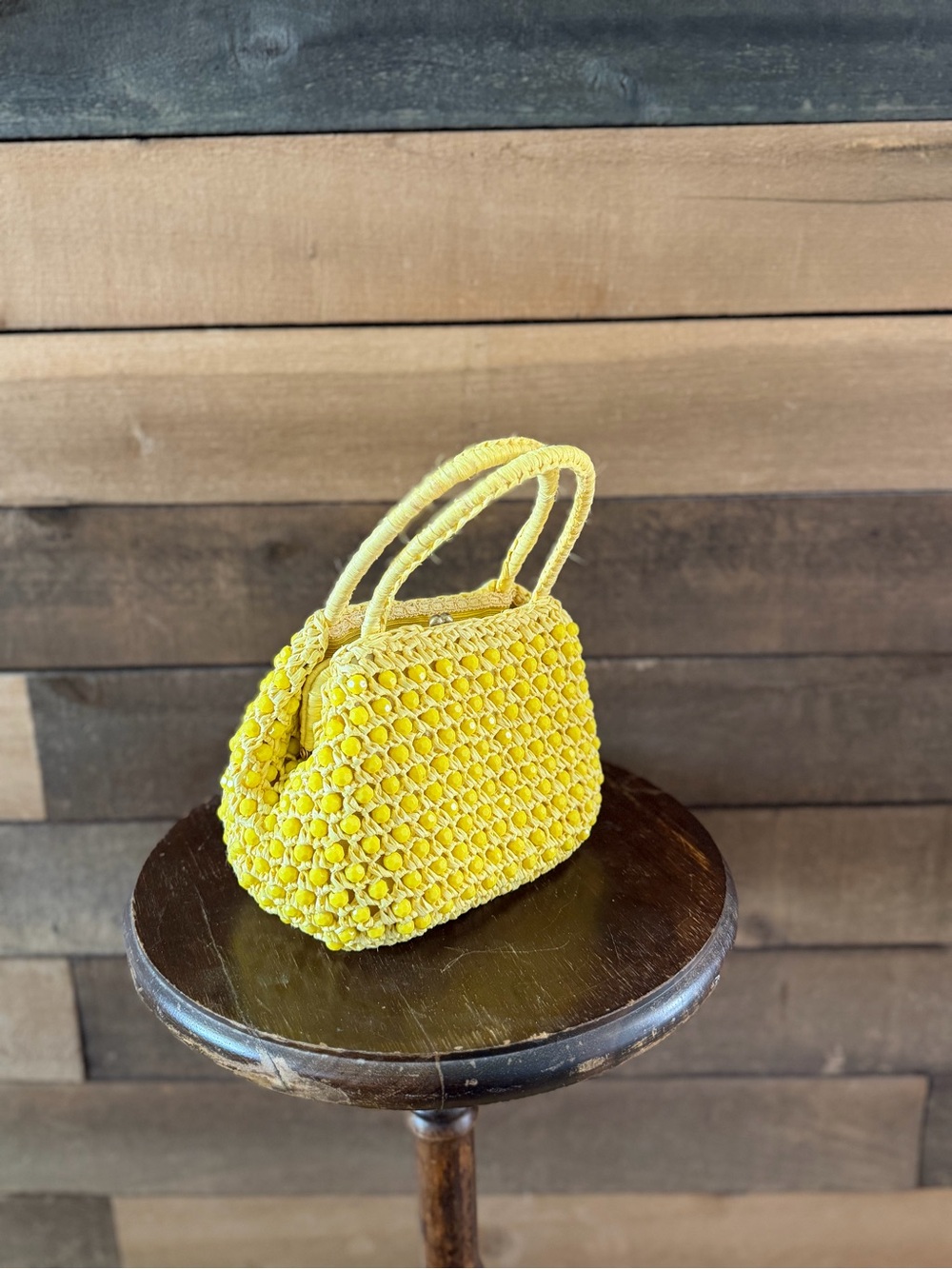 Vintage Yellow Beaded Raffia Handbag Made In Italy Barbra Lee Purse - Picture 8 of 11